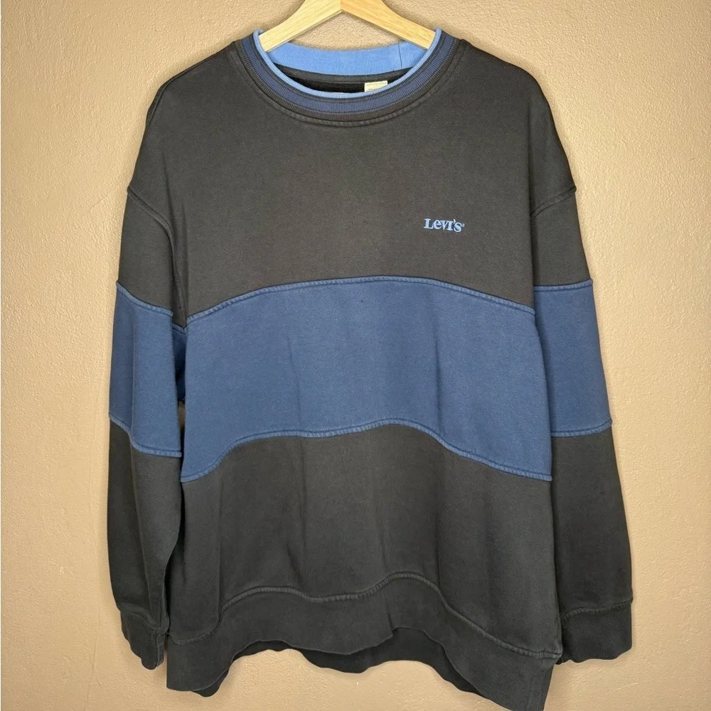 Levi's Men's Crewneck Fleece Pullover Black & Blue Sweatshirt Size XL Streetwear